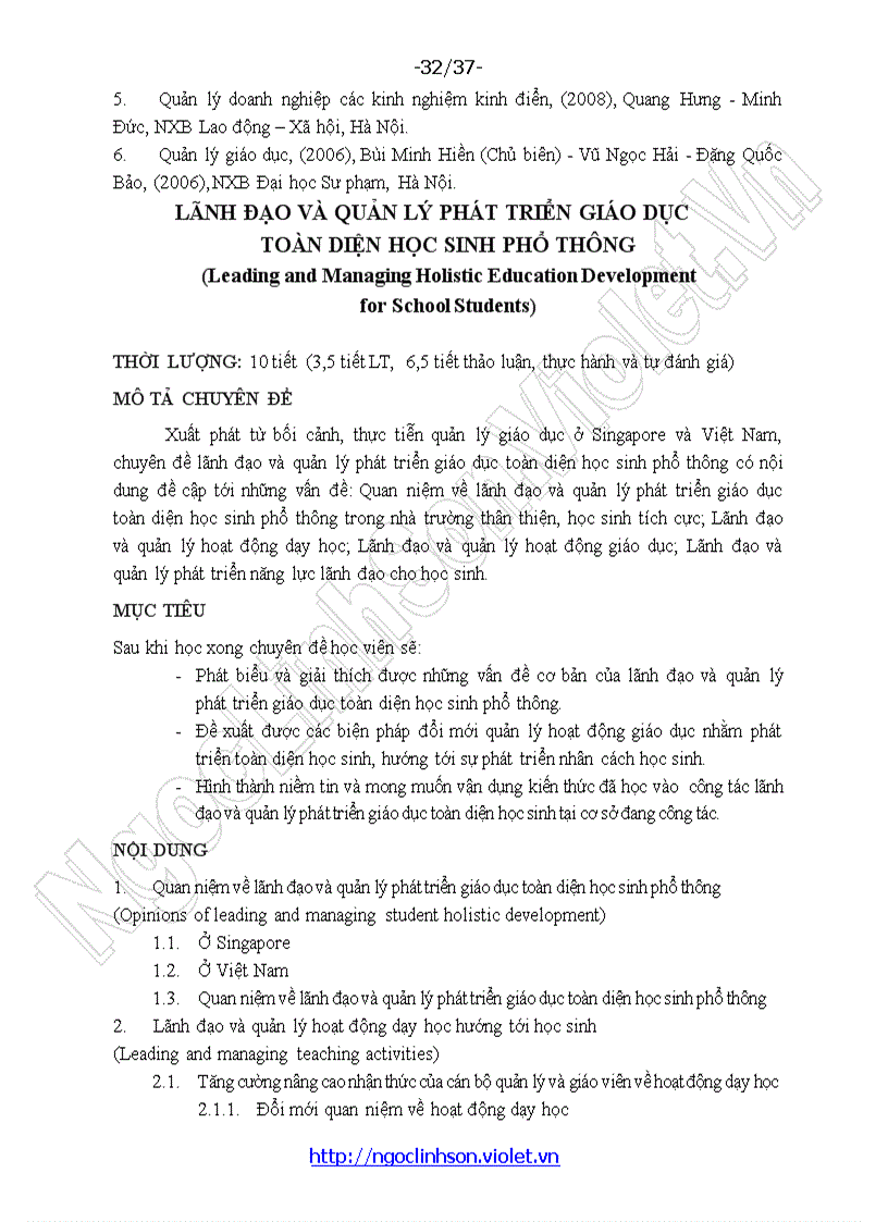 image for page Da2 Nội dung chương trình bồi dưỡng hiệu trưởng trường phổ thông theo hình thức liên kết Việt Nam Singapore