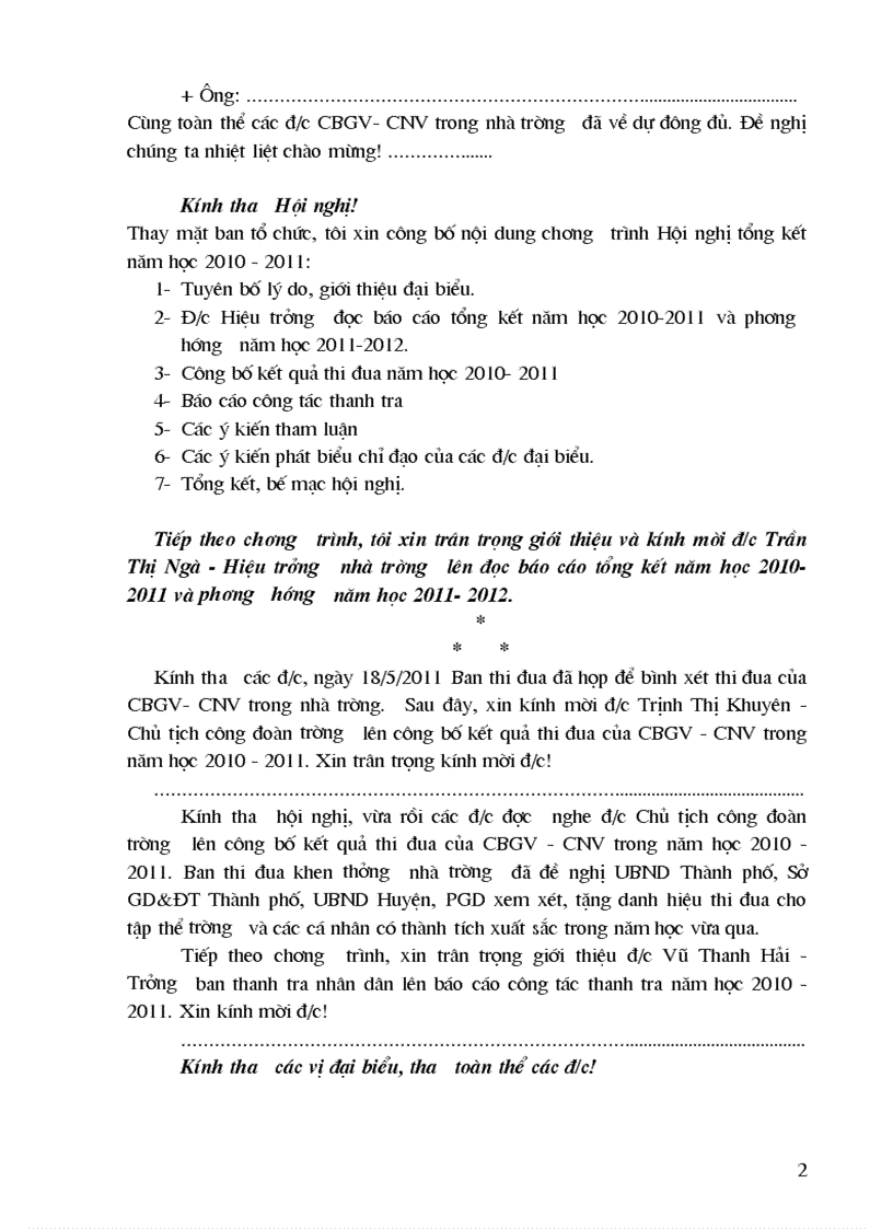 image for page Dẫn chương trình hội nghị tổng kết năm học