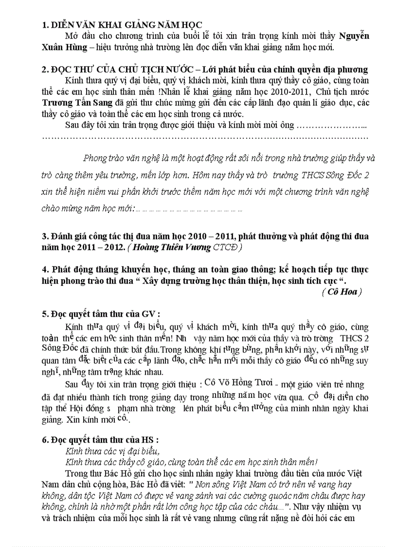 image for page Dẫn chương trình Lễ khai giảng