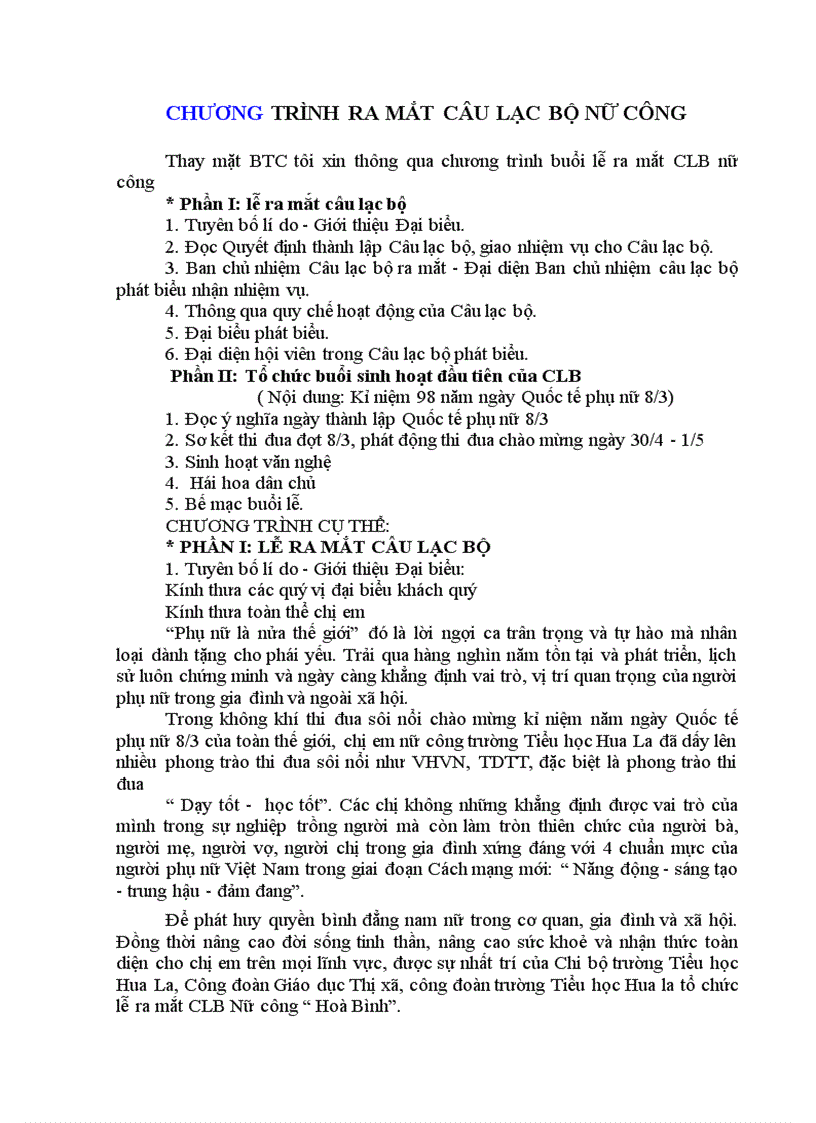 image for page Dẫn chương trinh ra mắt CLB nữ công