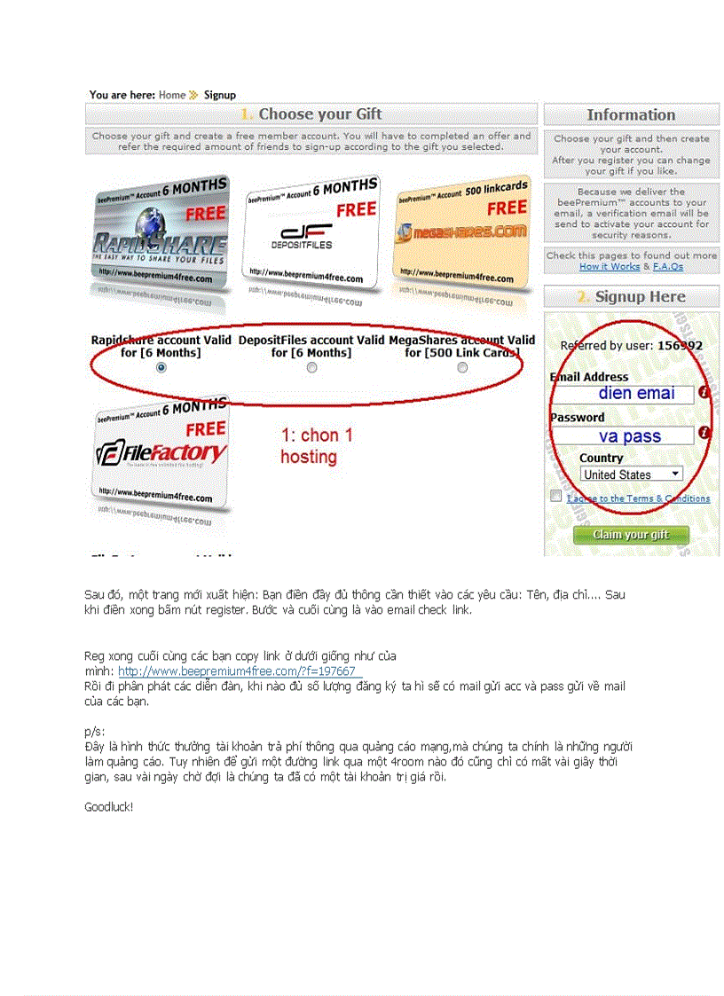 Đăng kí miễn phí tại megaupload