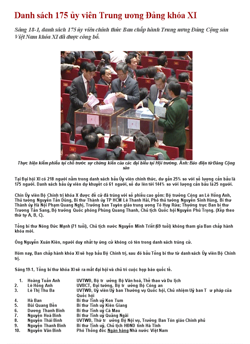 image for page Danh sách BCHTU đảng khoa 11