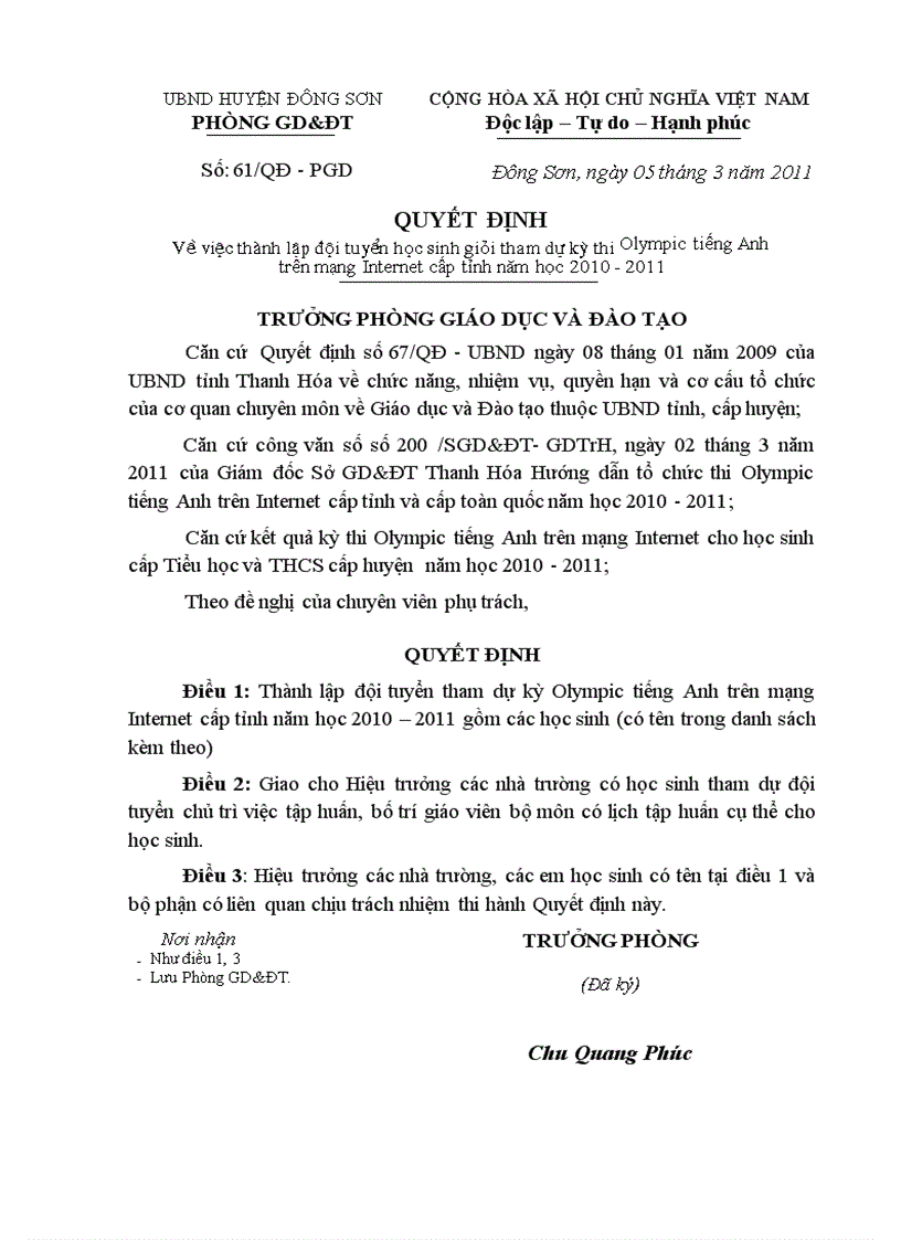 image for page Danh sách đội tuyển ôlympic tiếng anh qua mạng cấp tỉnh