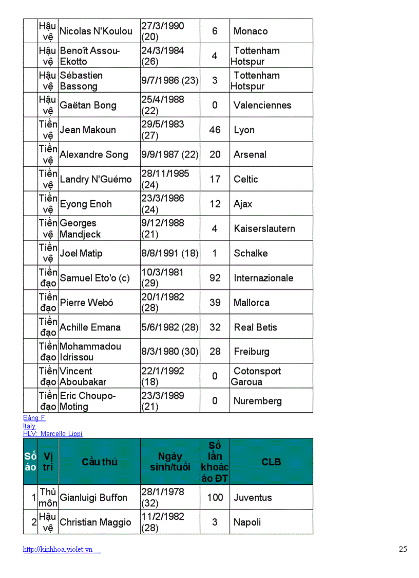 image for page Danh sách tham dự world cup 2010 của 32 đội