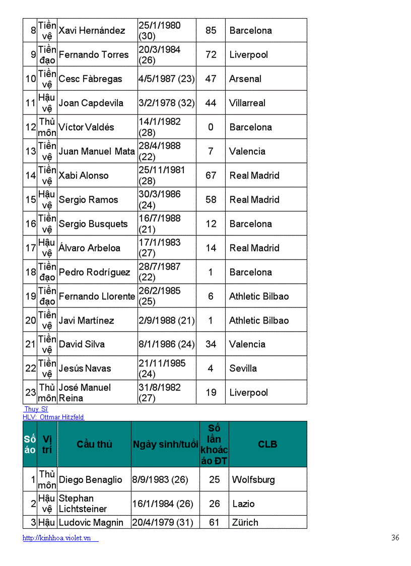 image for page Danh sách tham dự world cup 2010 của 32 đội