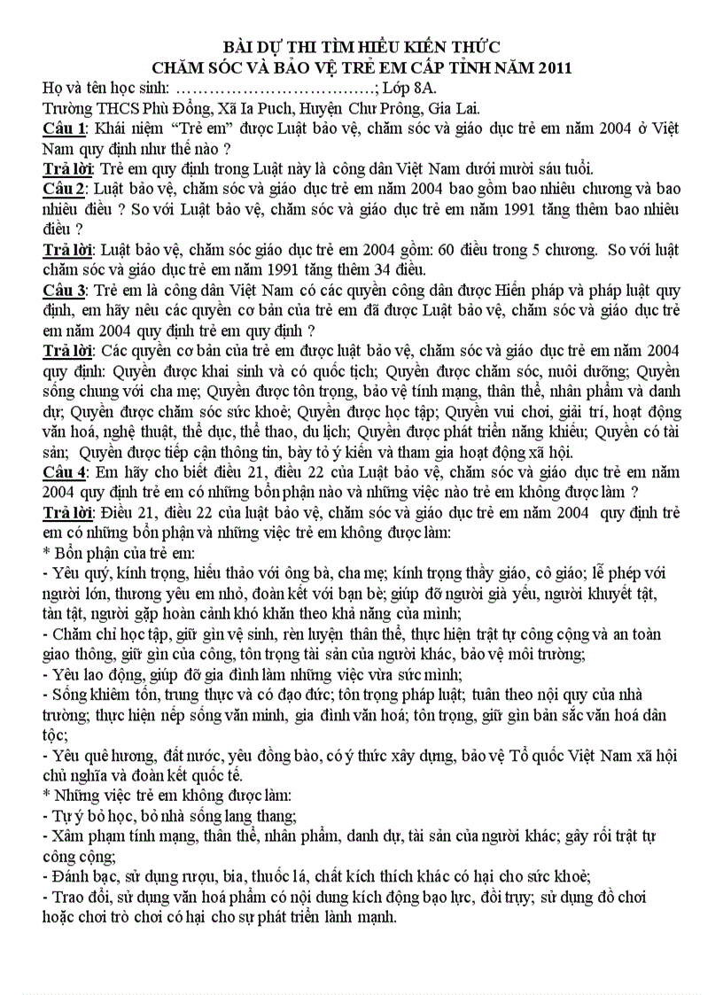 image for page Dap an lbai thi luat cham soc bao ve tre em Gia Lai 2011