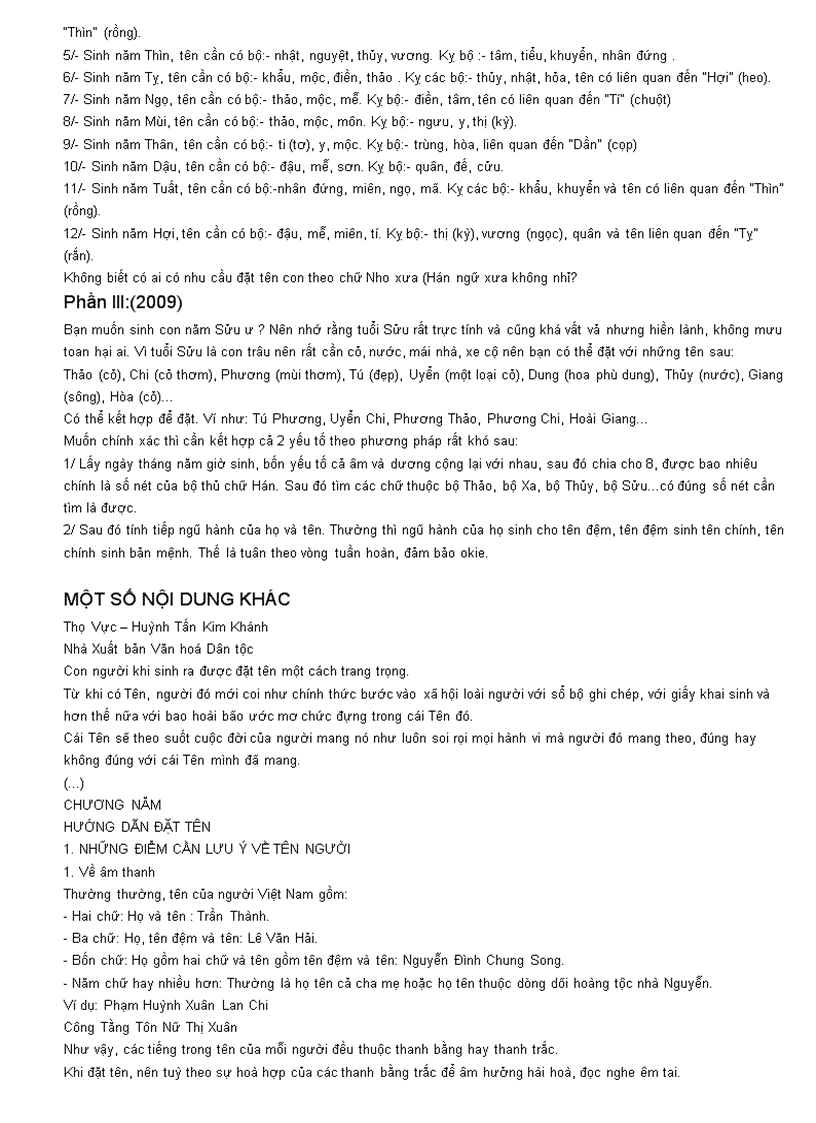 image for page Đặt tên cho con năm 2009