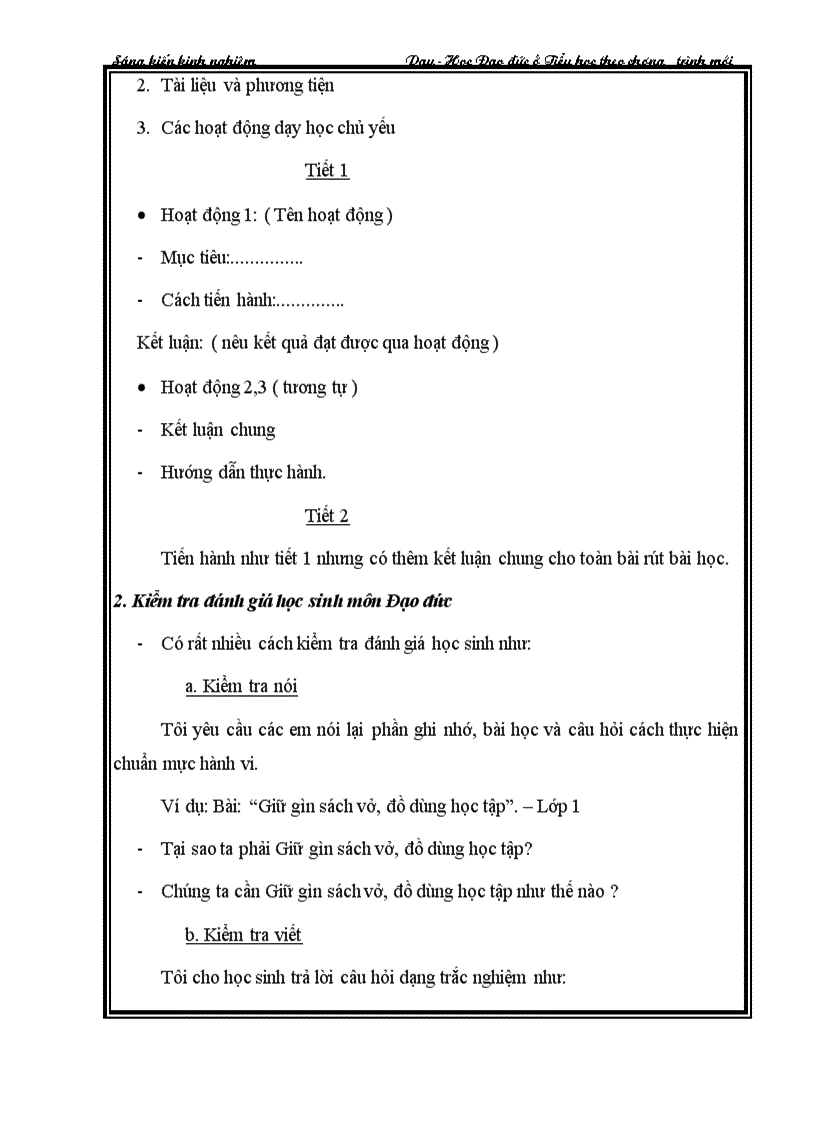 image for page Dạy học theo học đạo đức theo chương trình mới