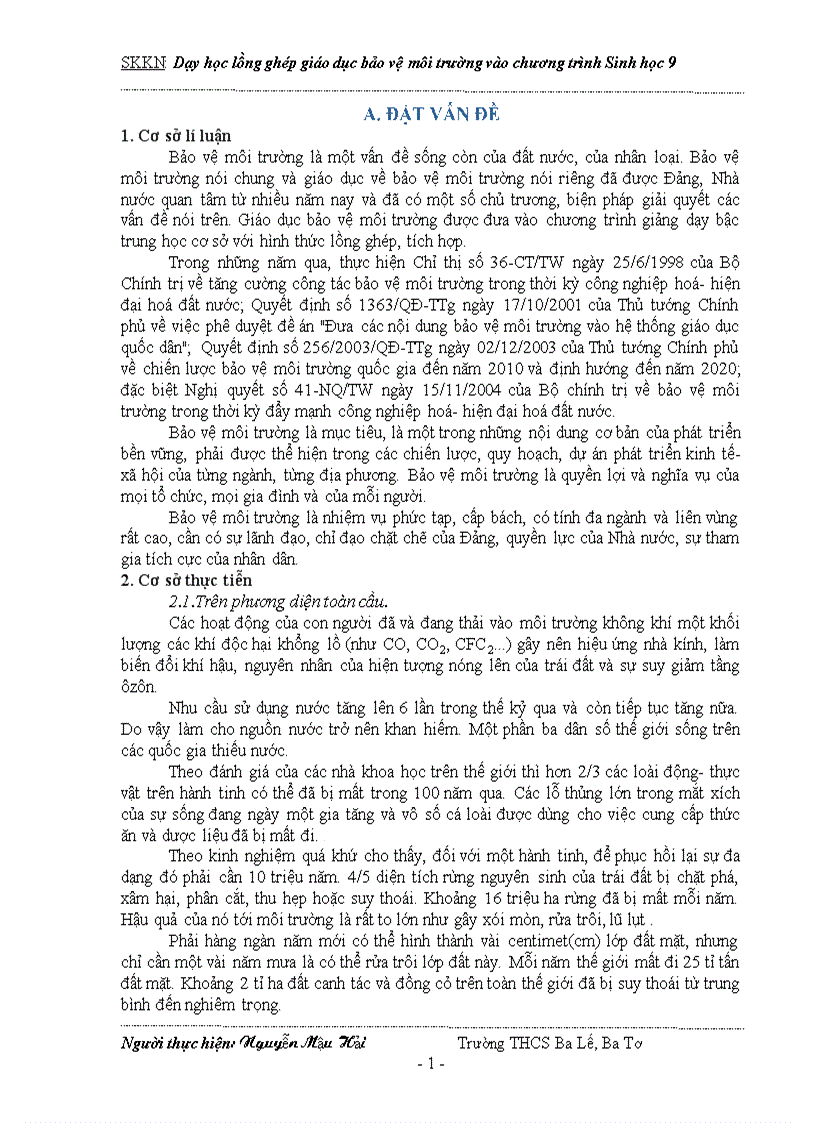 image for page Dạy học tích hợp lồng ghép GDBVMT vào Sinh học 9