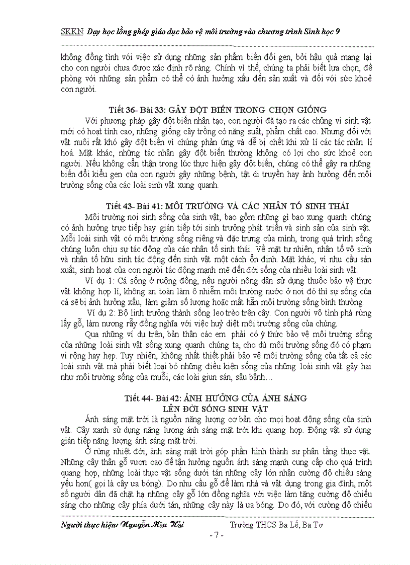 image for page Dạy học tích hợp lồng ghép GDBVMT vào Sinh học 9