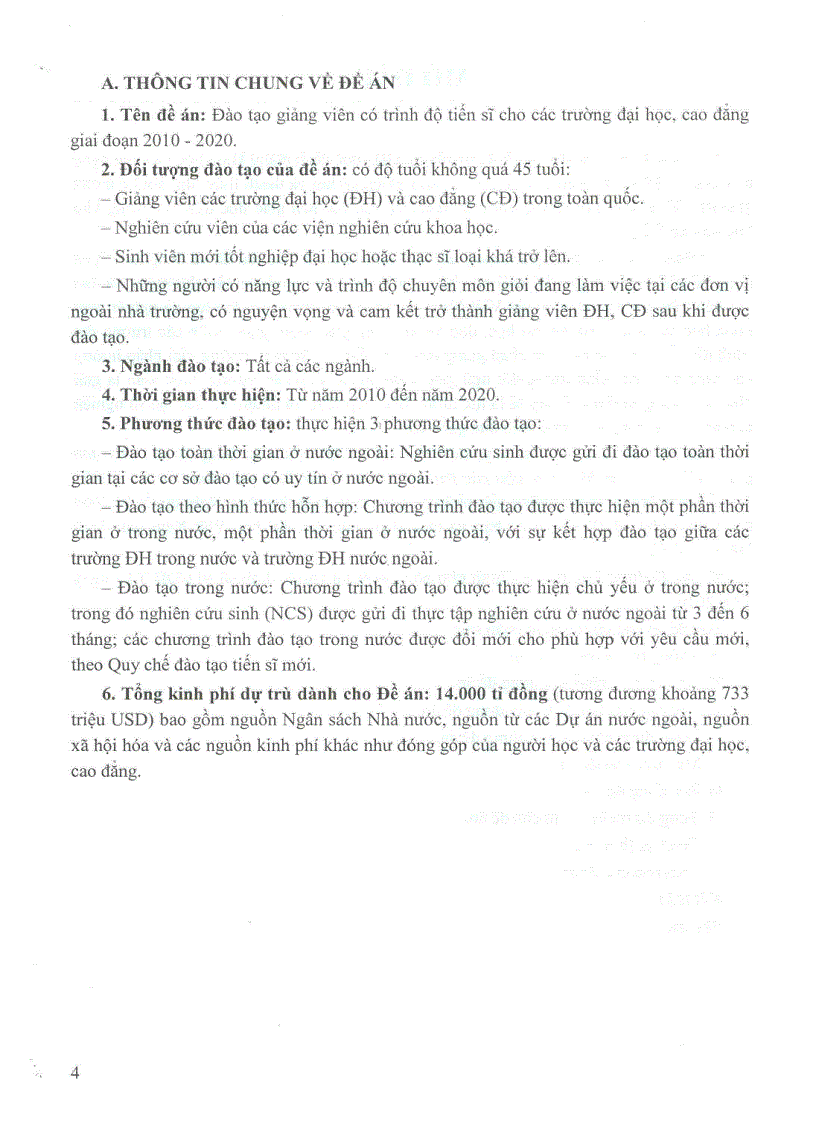 image for page Đề án đào tạo giảng viên có trình độ tiến sĩ cho các trường ĐH CĐ
