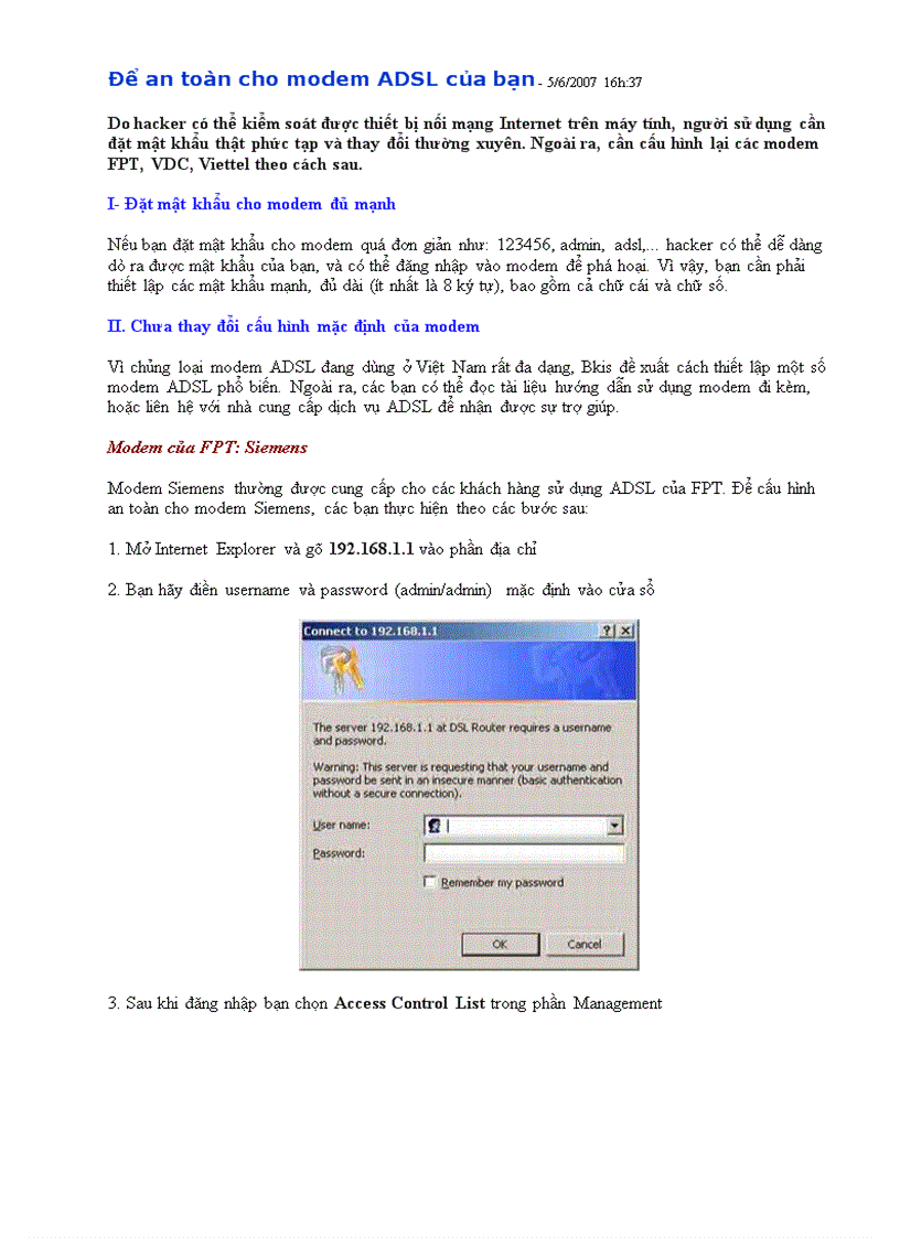 image for page Để an toàn cho modem ADSL của bạn