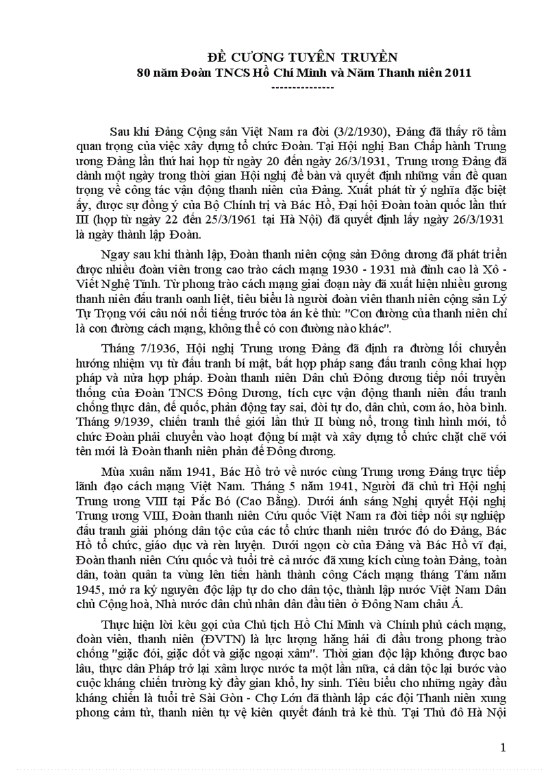 image for page Đề cương 80 năm thành lập Đoàn TNCS Hồ Chí Minh