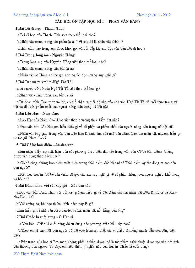 image for page Đề cương ôn tập ngữ văn 8 kì 1