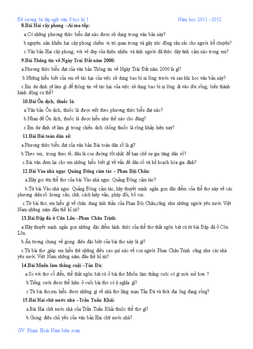 image for page Đề cương ôn tập ngữ văn 8 kì 1