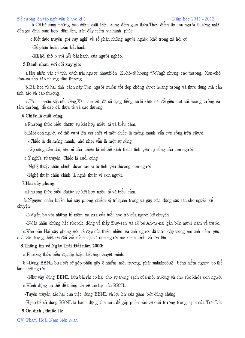 image for page Đề cương ôn tập ngữ văn 8 kì 1