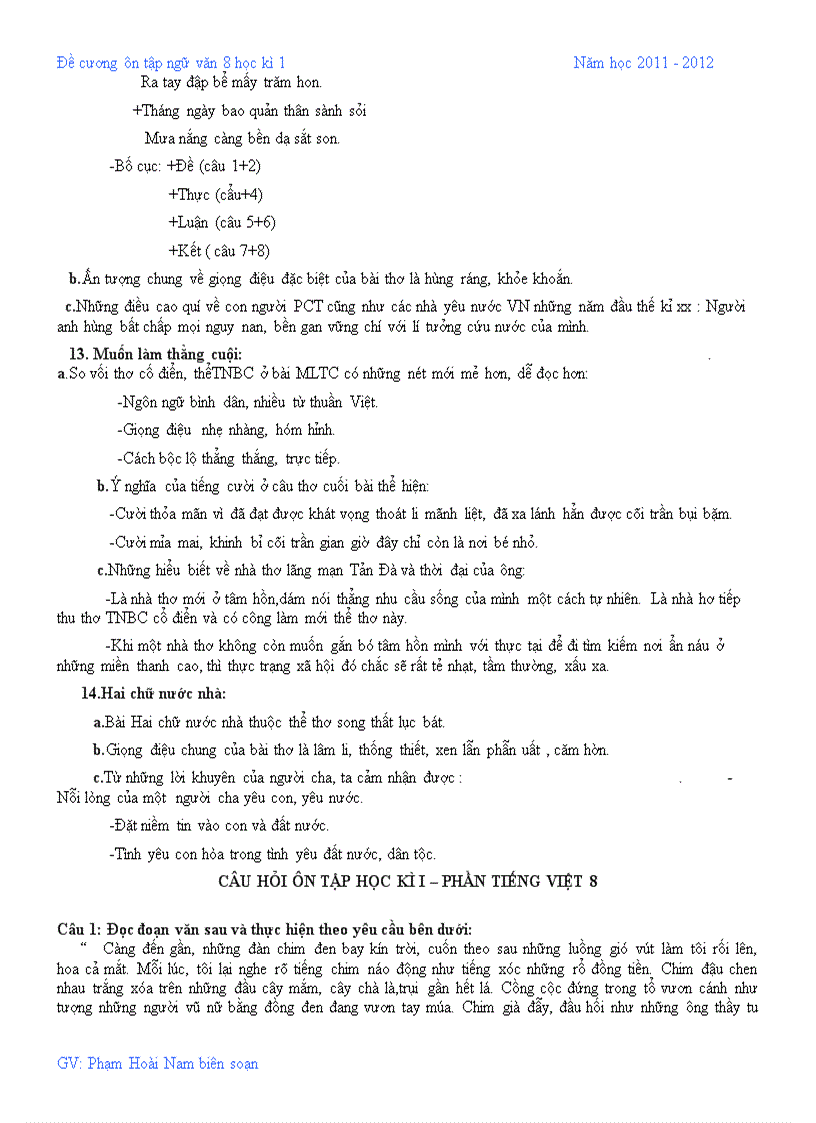 image for page Đề cương ôn tập ngữ văn 8 kì 1