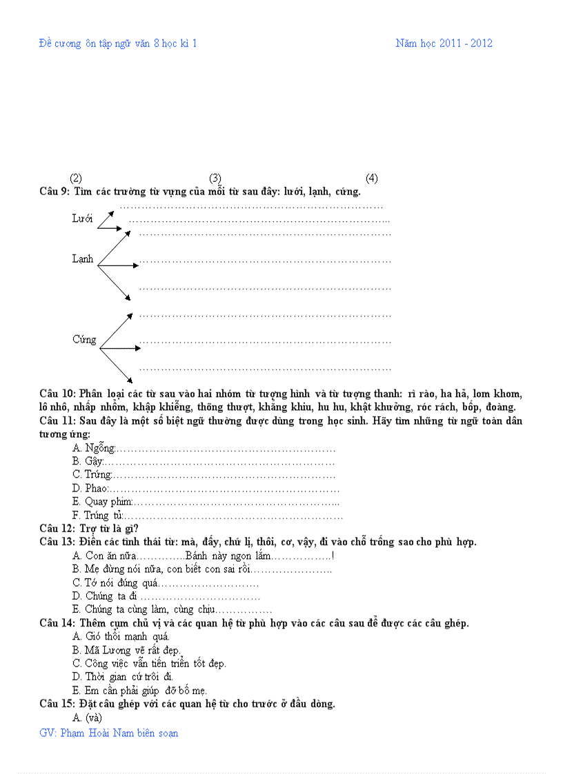 image for page Đề cương ôn tập ngữ văn 8 kì 1