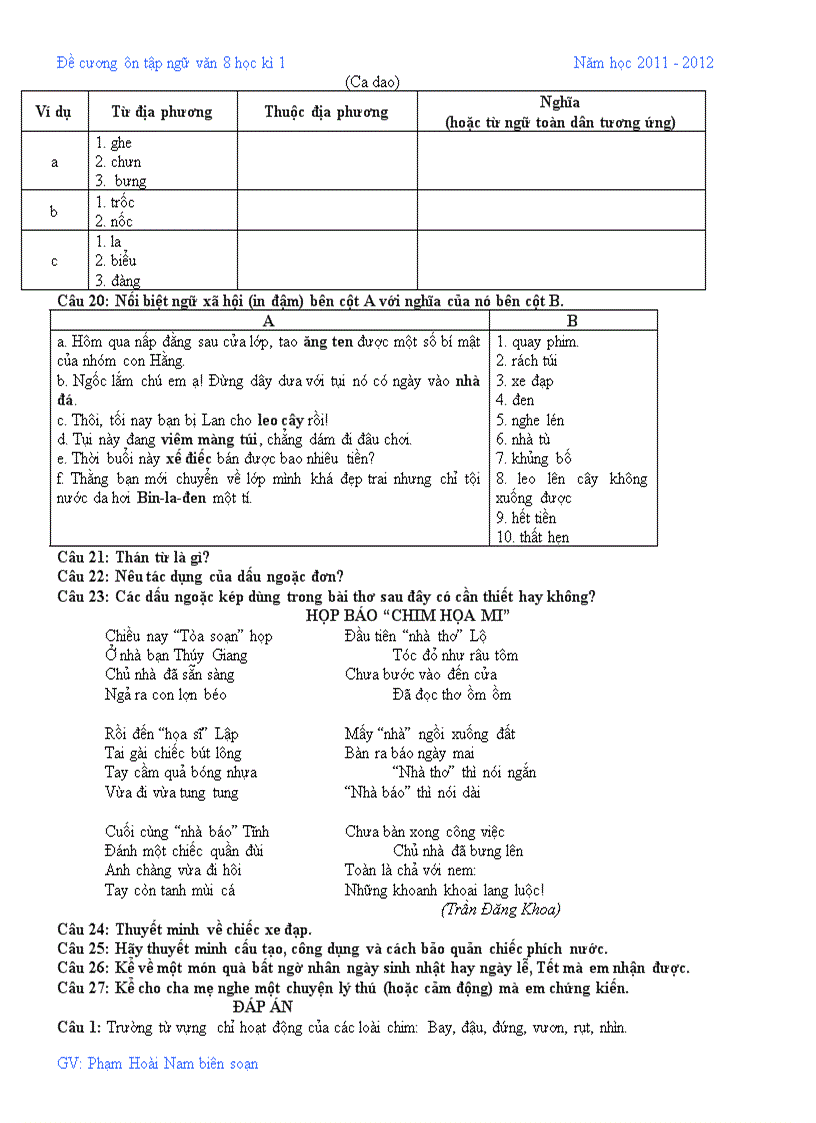 image for page Đề cương ôn tập ngữ văn 8 kì 1