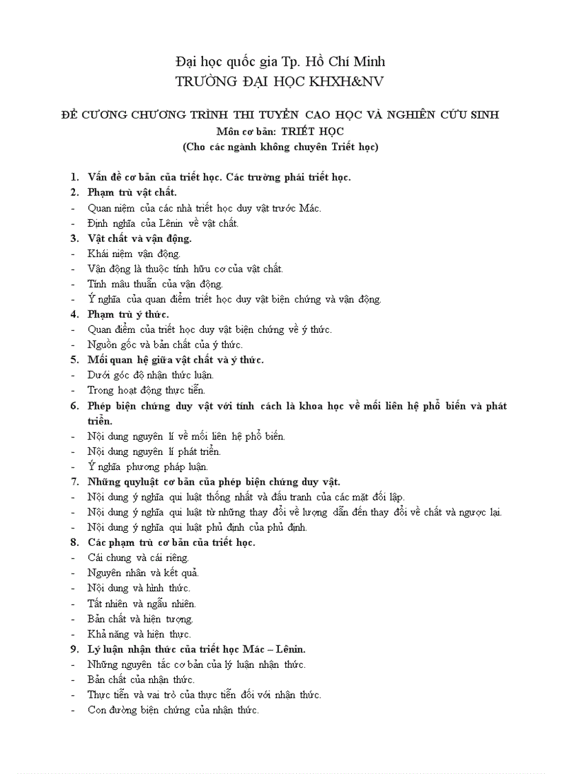 image for page Đề cương ôn thi cao học trường ĐH KHXH NV TPHCM Môn Triết