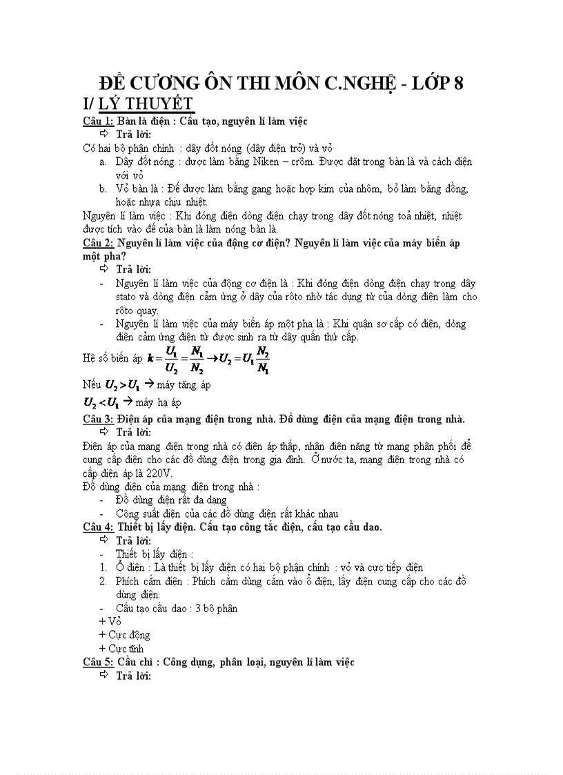 image for page Đề cương ôn thi môn c nghệ lớp 8