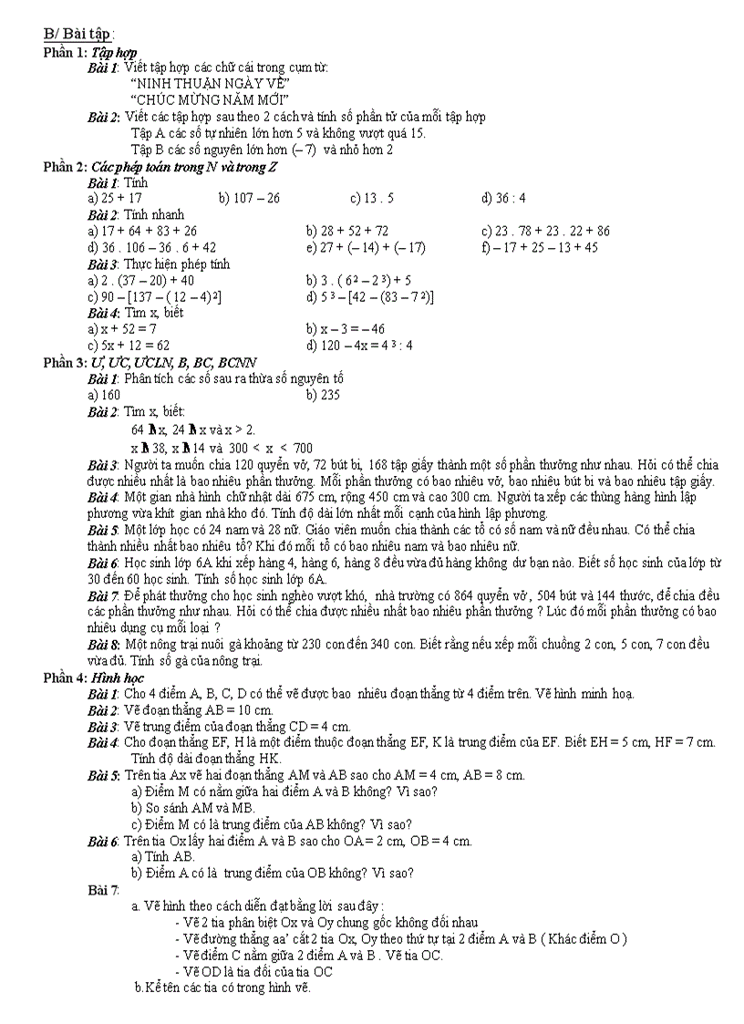 De cuong ontap toán 6 hki