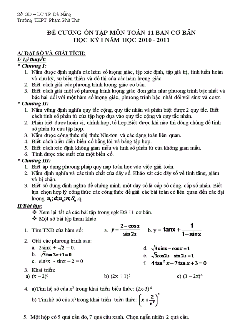 image for page Đề cương toán 11 HK 1