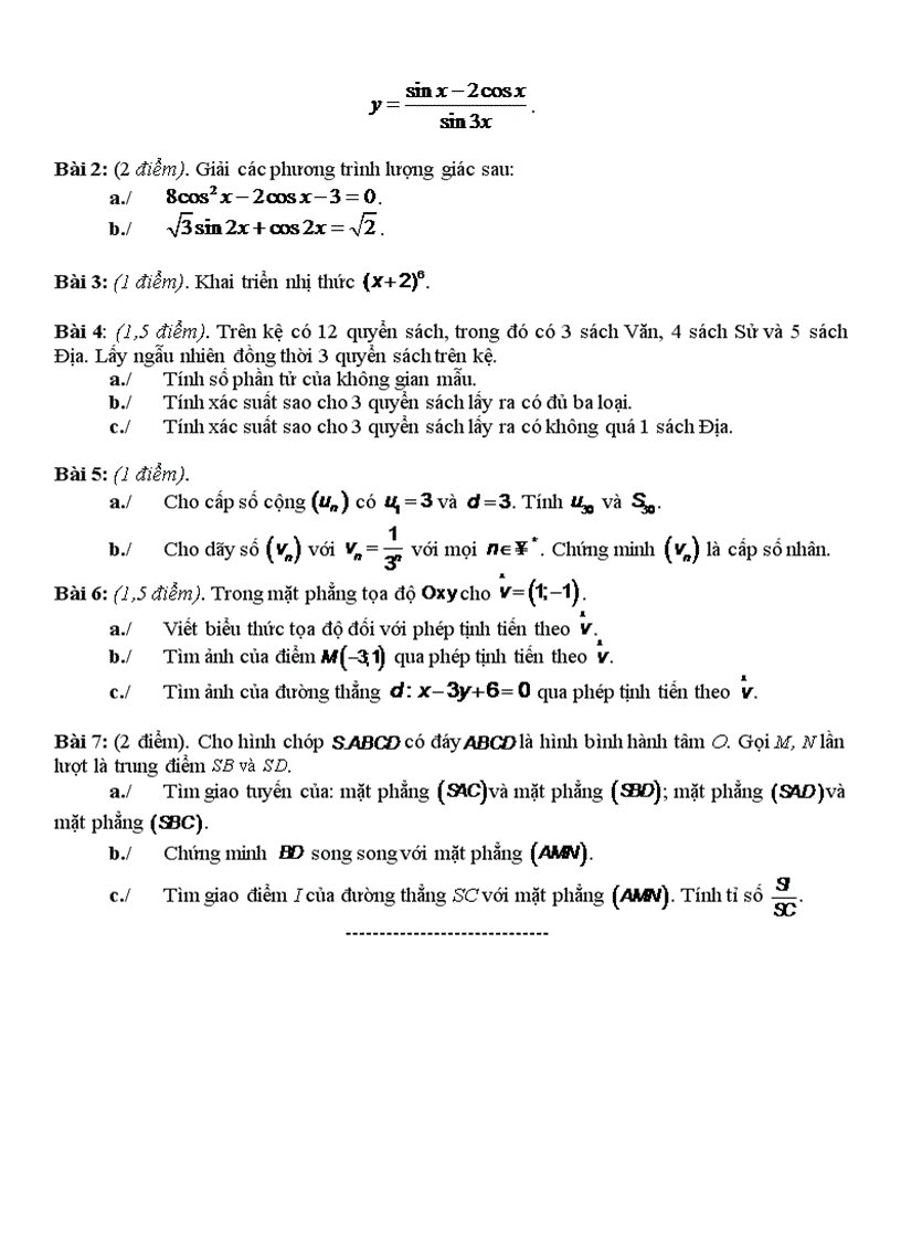 image for page Đề cương toán 11 HK 1