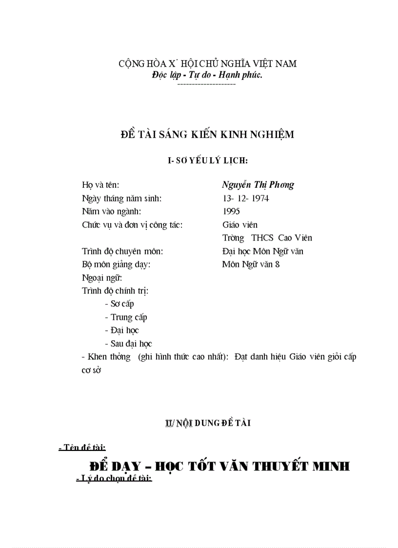 image for page Để dạy học tốt văn thuyết minh lớp 8