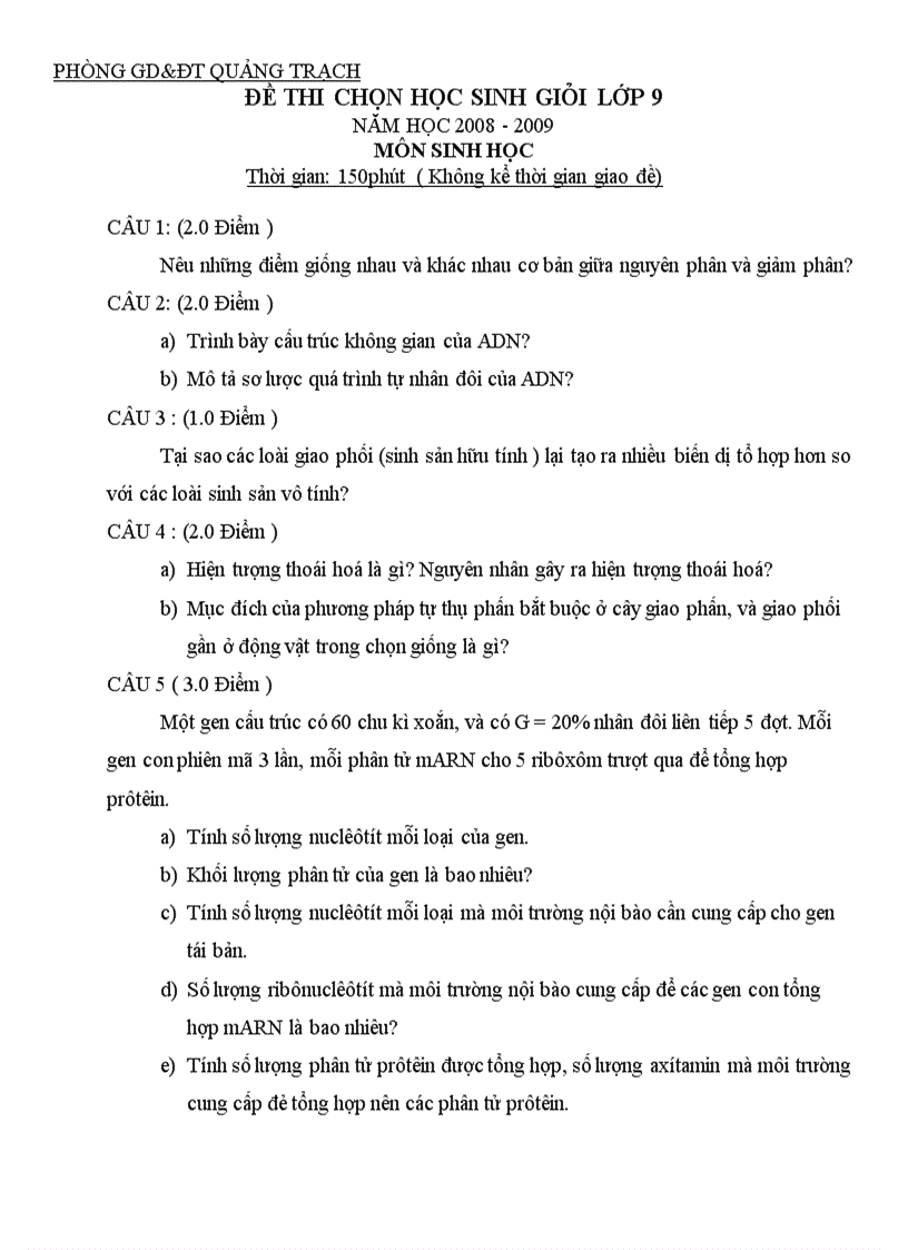 image for page Đề hsg sinh 9