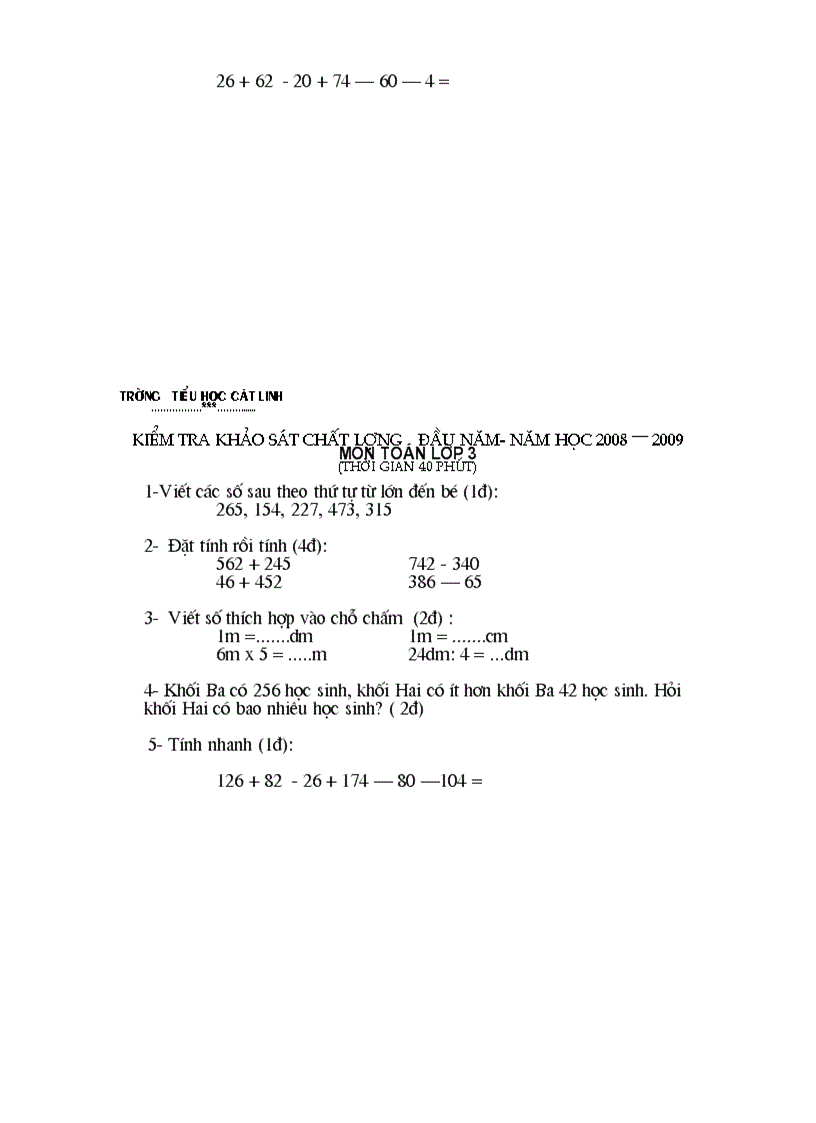 image for page Đề kiểm tra khảo sát chất lượng đầu năm 2008 2009