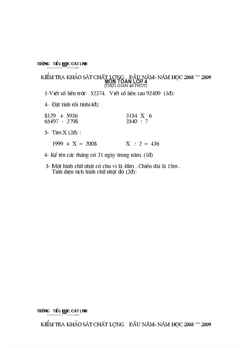 image for page Đề kiểm tra khảo sát chất lượng đầu năm 2008 2009