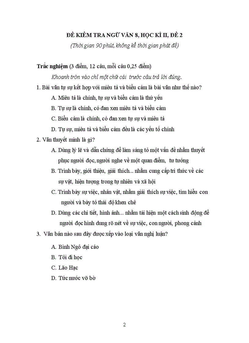 image for page Đề kiêm tra Ngữ văn 8 HK II Đề số 2