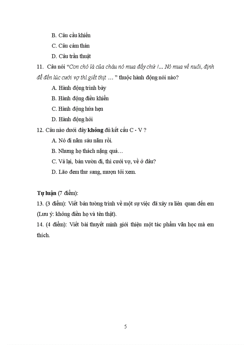 image for page Đề kiêm tra Ngữ văn 8 HK II Đề số 2