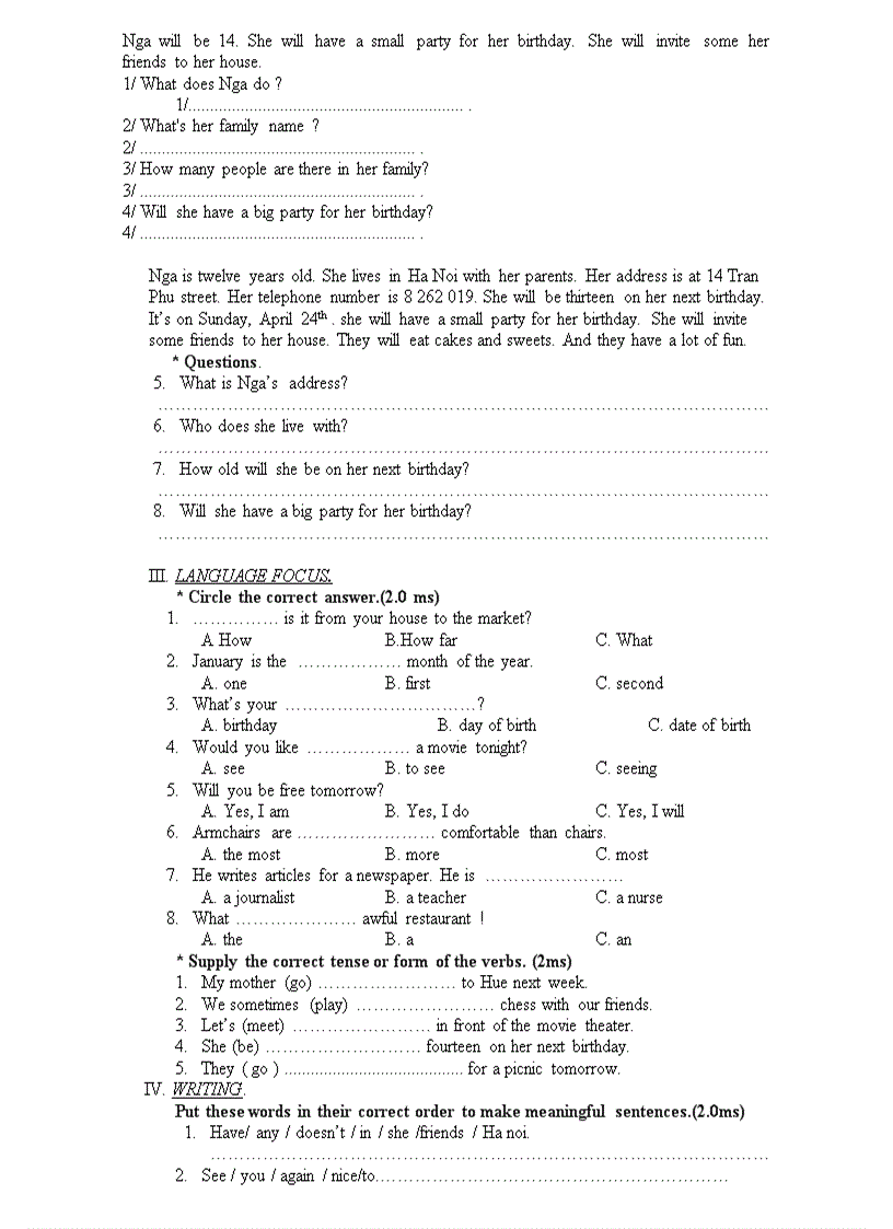 image for page De kiem tra Tieng Anh 7 Lan I