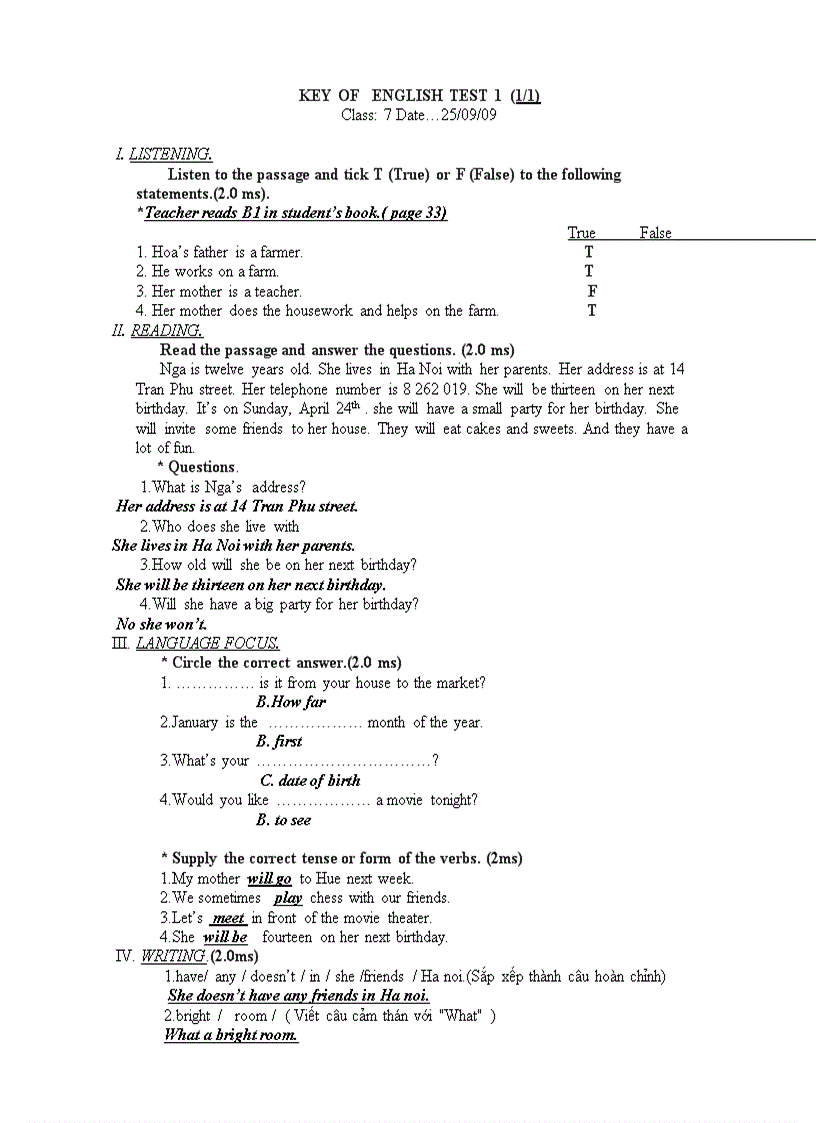 image for page De kiem tra Tieng Anh 7 Lan I