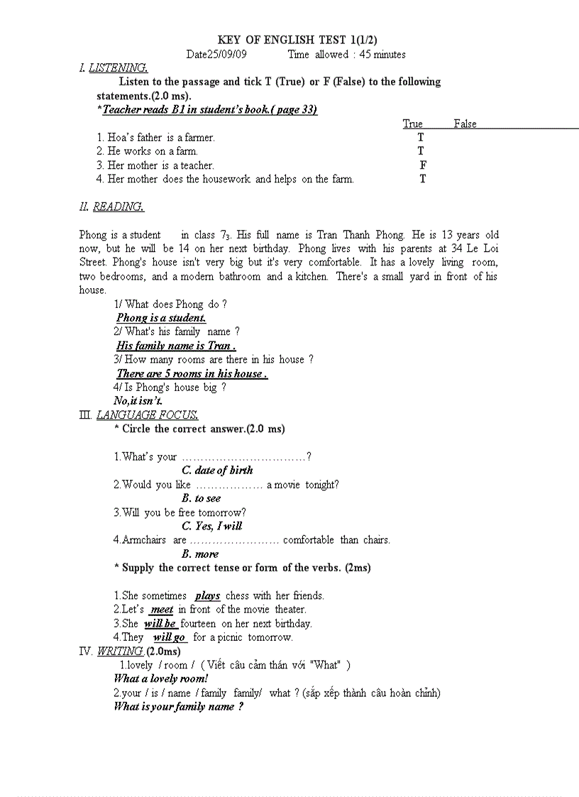 image for page De kiem tra Tieng Anh 7 Lan I