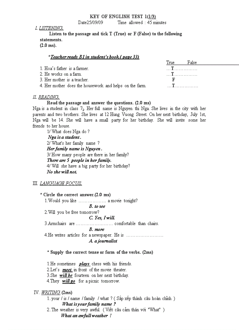 image for page De kiem tra Tieng Anh 7 Lan I