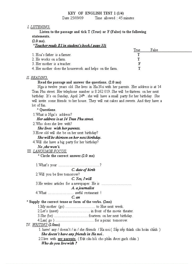 image for page De kiem tra Tieng Anh 7 Lan I