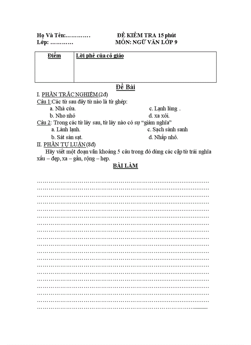 image for page Đè kt văn 9