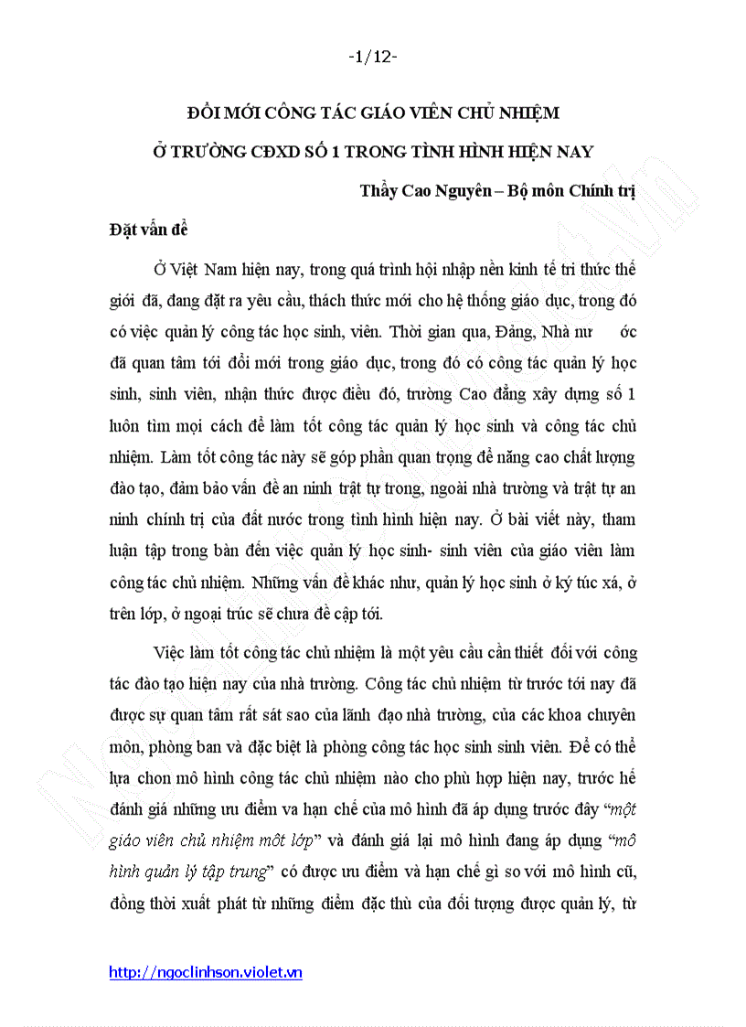 image for page Đề tài Đổi mới công tác giáo viên chủ nhiệm