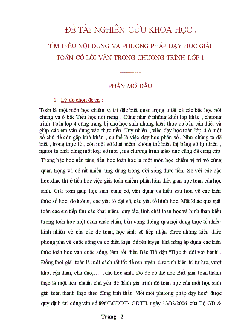 image for page Đề tài nghiên cứu Toán Lớp 1