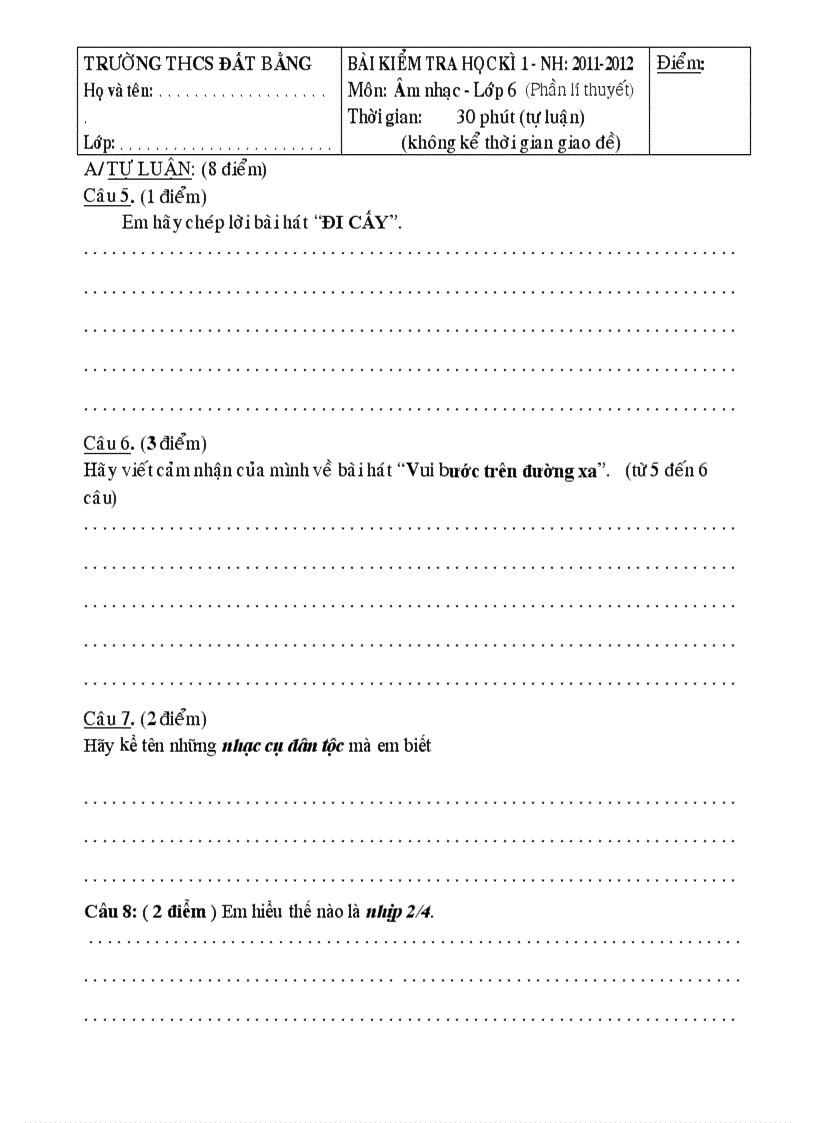 image for page Đề thi âm nhạc hki lớp 6