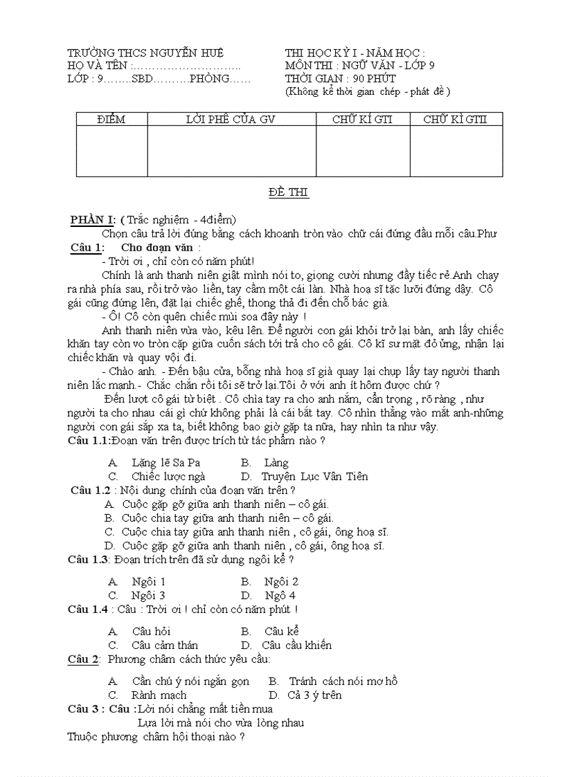 image for page Đề thi đáp án Ngữ văn lớp 9