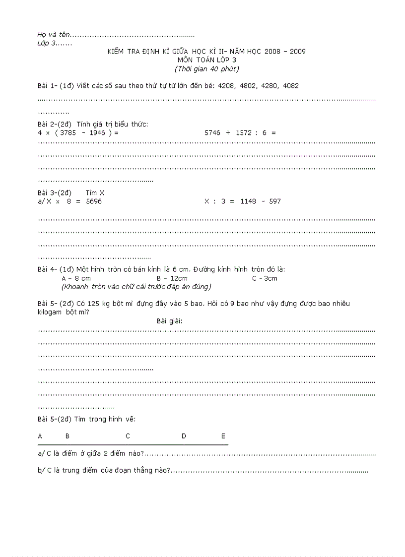 image for page Đề thi Giữa Học kỳ 2 2008 2009