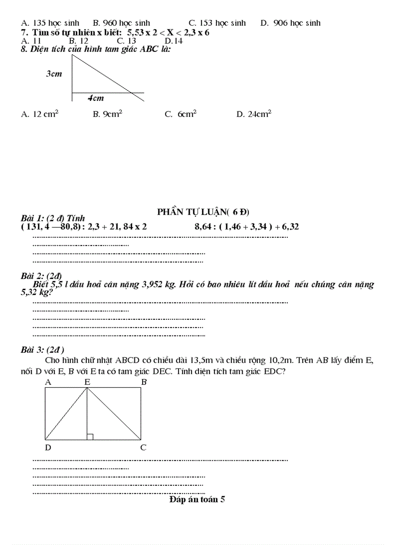 image for page Đề thi HKI các lớp tiểu học có đáp án