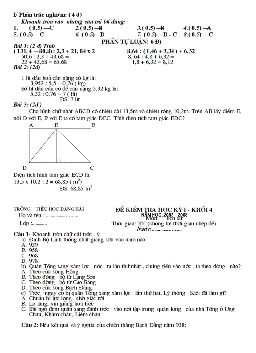 image for page Đề thi HKI các lớp tiểu học có đáp án