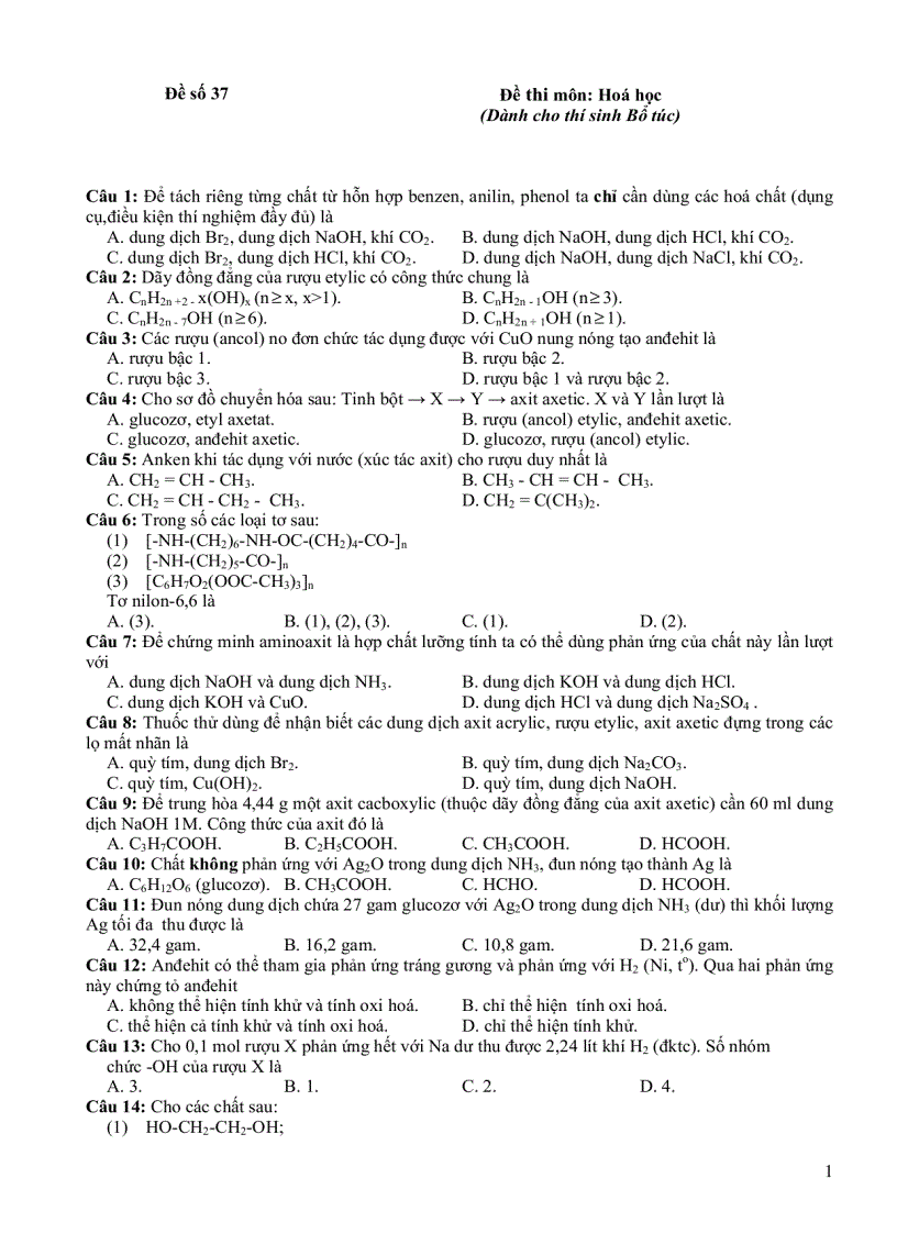 image for page Đề thi hóa cho HSBT