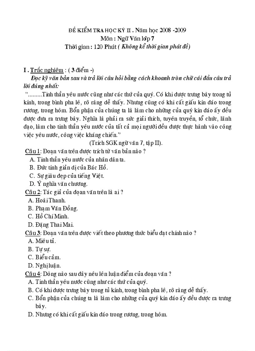 image for page Đề thi học kỳ 2 môn ngữ văn 7