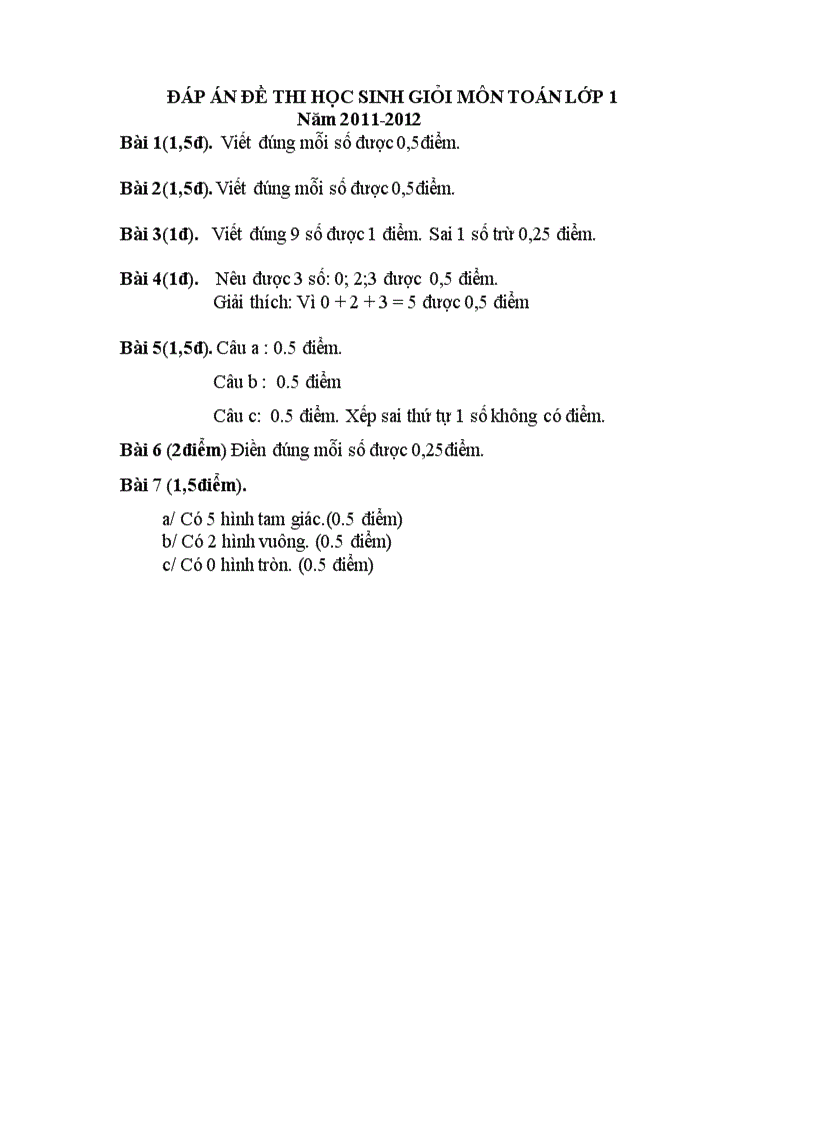 image for page Đê thi HS giỏi môm Toán Lớp 1 Hoang Năm 2011 2012